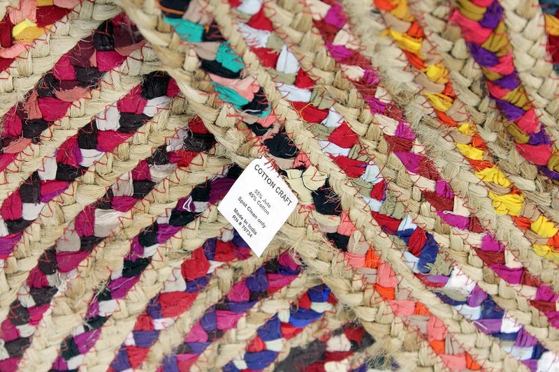 COTTON CRAFT Jute Chindi Braid Rag Rug - Boho Farmhouse Rustic Area Accent Throw Rug - Handwoven Reversible Natural Recycled Cotton- Living Room Den Study Home DÃ©cor Gift - 2' x 3' Oval - Multi Color - Image 5